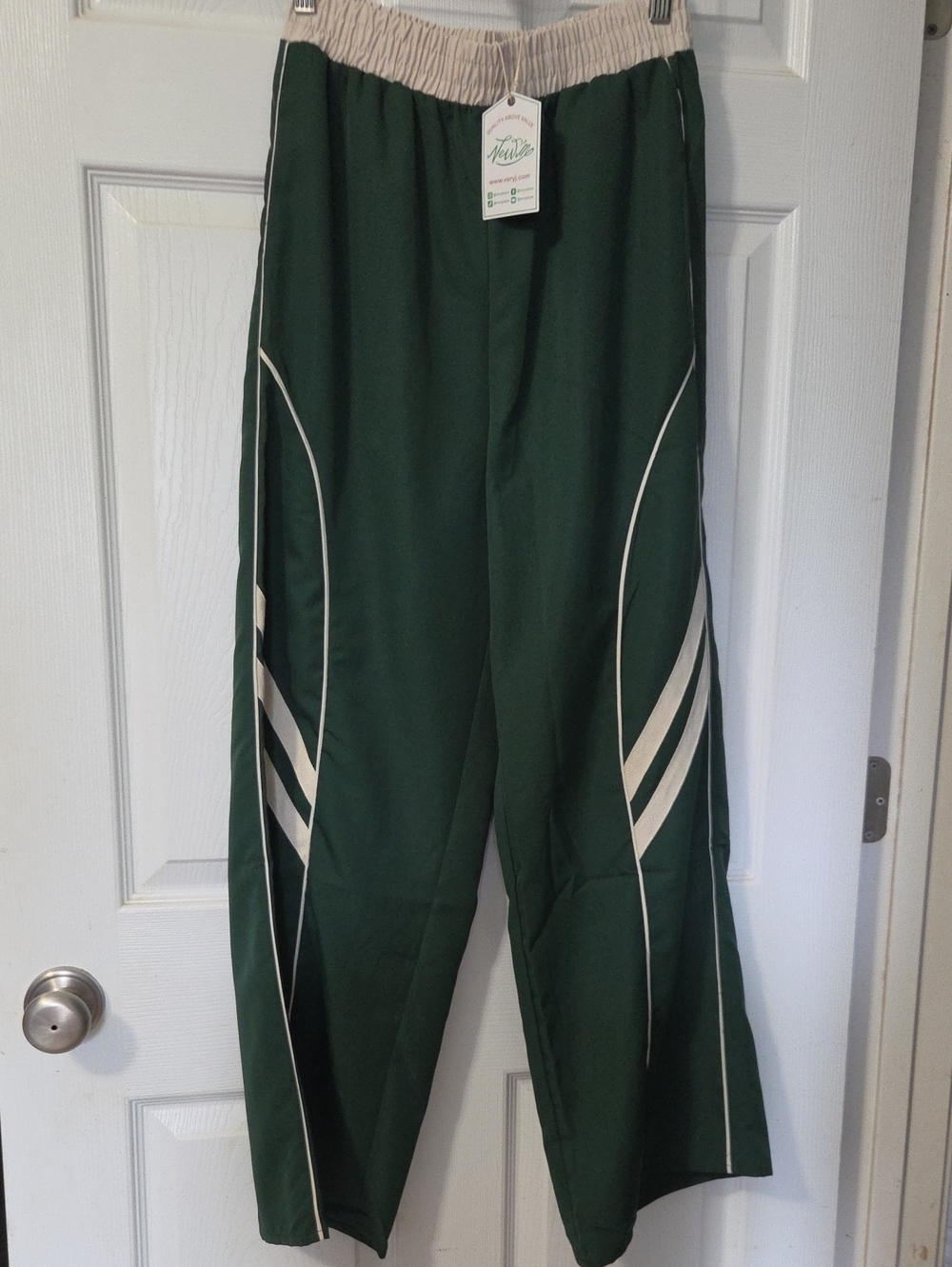 Men's Green Athletic Track Pants with White Accents